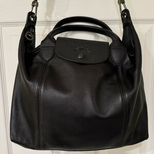 Longchamp Le Pliage Cuir Medium Handbag - Black